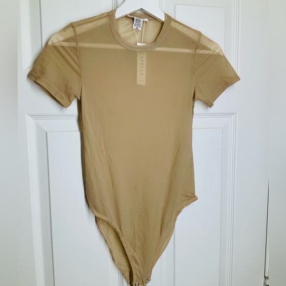 CAPELLA Tops - Tan Cream Mesh Bodysuit